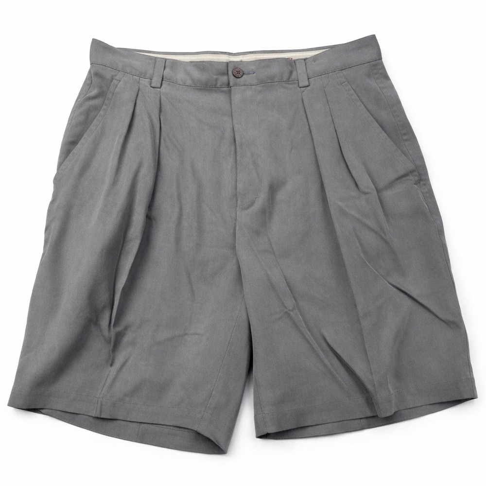 Tommy Bahama Shorts Mens 35 Gray 100% Silk Pleated Herringbone Luxury *FLAW